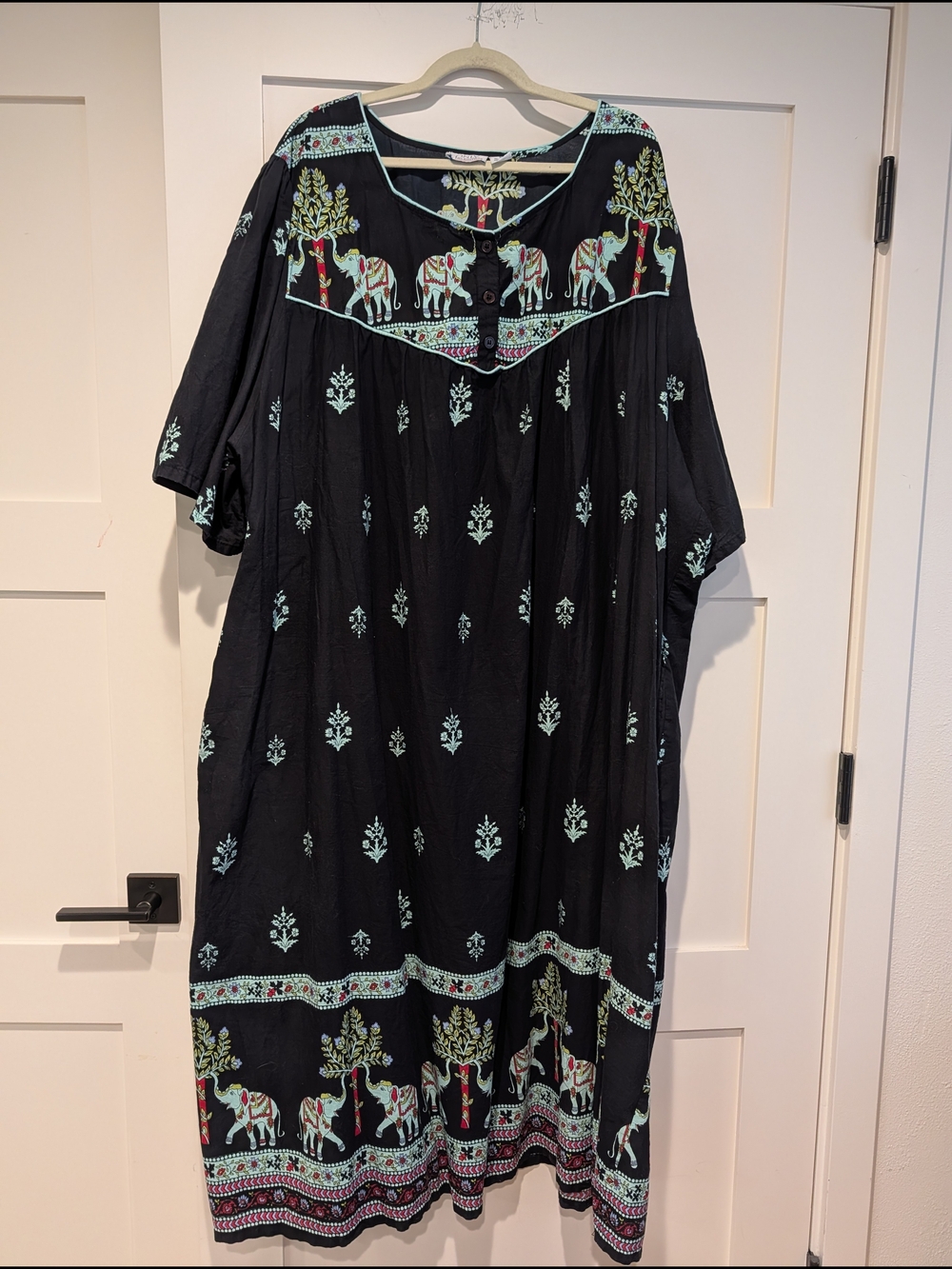 Only Necessities Black Multicolor Elephant Print Maxi Dress